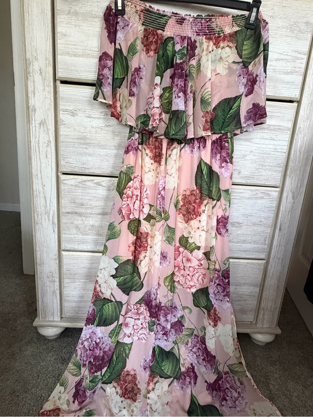 Women’s Pink Floral Off-Shoulder Maxi Dress